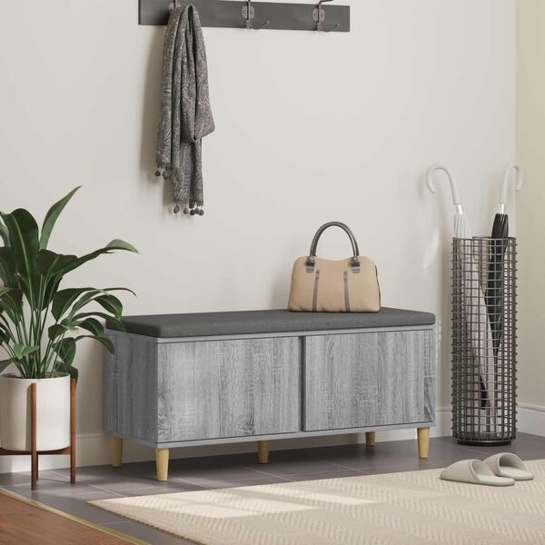 vidaXL Hall Bench with Cushion with Door Grey Sonoma 100 x 38 x 46 cm