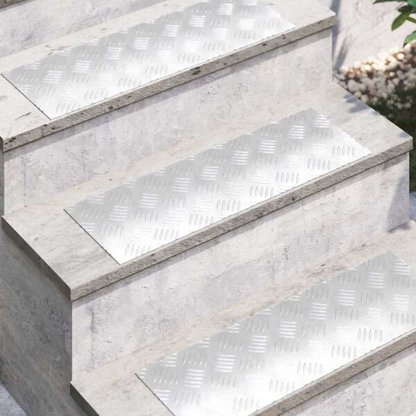 vidaXL Stair Tread Rectangular 4 pcs Silver 60 x 20 cm Aluminium