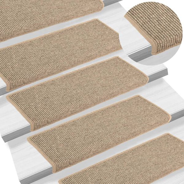 vidaXL Stair Mats 15 pcs 65x21x4 cm Dark Beige Rectangular Edge