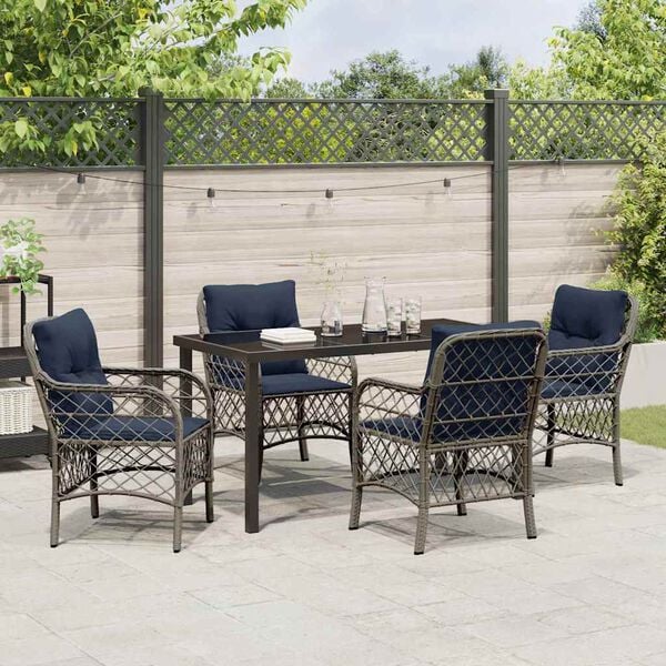vidaXL Garden Dining Set with Cushion 5 pcs Grey and Black Rattan