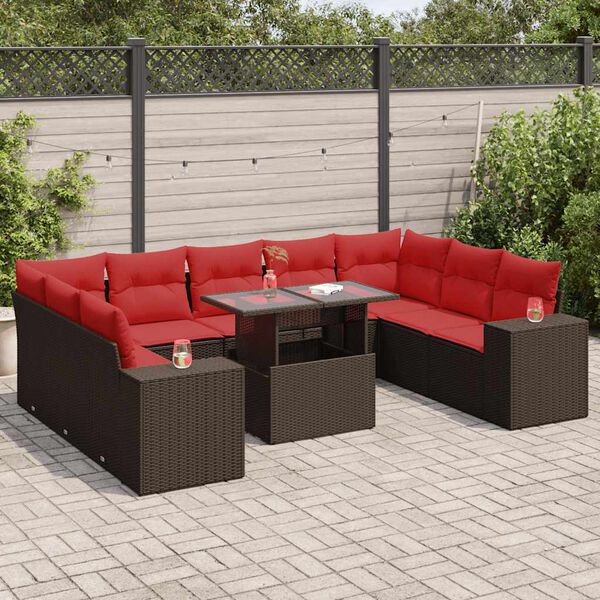 vidaXL 15 Piece Garden Sofa Set with Cushions Brown Poly Rattan Acacia
