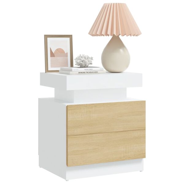 vidaXL Bedside Cabinet White and Sonoma Oak 45x35x52 cm Engineered Wood