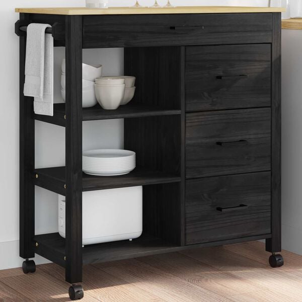 vidaXL Kitchen Trolley Black