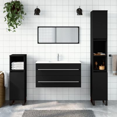 vidaXL Bathroom Cabinet with Mirror Black Engineered Wood