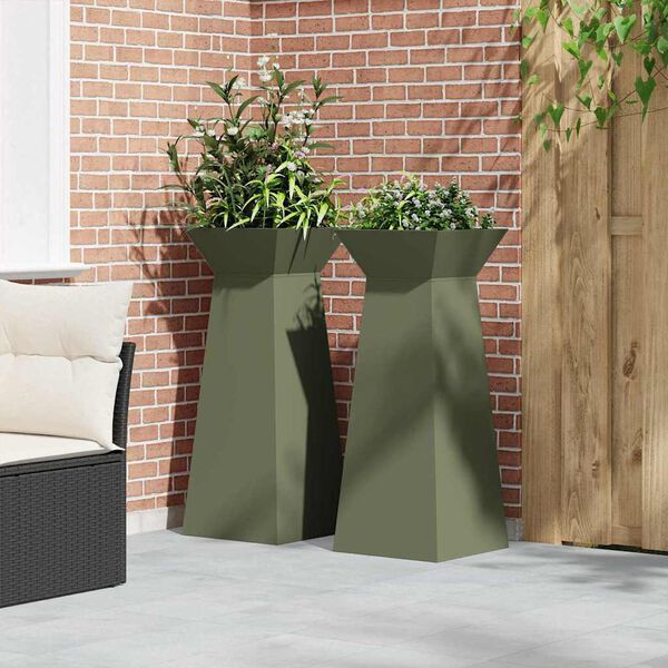 vidaXL Pillar Planter 2 pcs Olive 40 x 40 x 100 cm