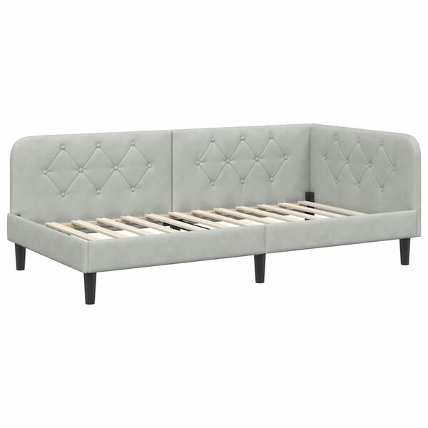 vidaXL Corner Bed Frame with Headboard Light Grey 90 x 200 cm Velvet