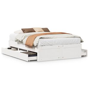 vidaXL Bed Frame without Mattress with Drawers White 140x200 cm Solid Wood Pine