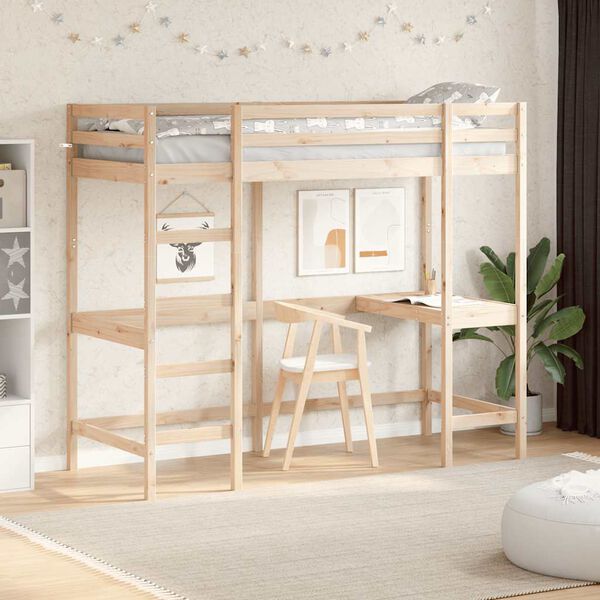 vidaXL Loft Bed without Mattress 75x190 cm Small Single Solid Wood Pine