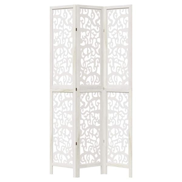 vidaXL Room Divider 3 Panels White Solid Wood Paulownia
