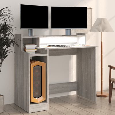 vidaXL Desk with LED Lights Grey Sonoma 97x45x90 cm Engineered Wood
