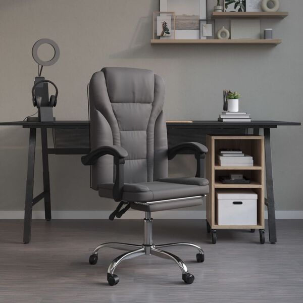 vidaXL Reclining Office Chair Grey Faux Leather