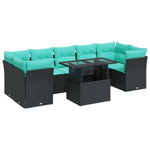 vidaXL 8 Piece Garden Sofa Set with Cushions Black Poly Rattan Acacia