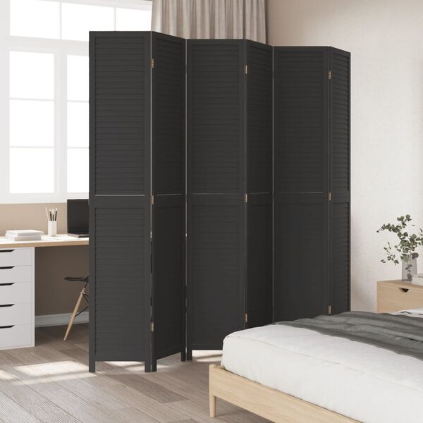 vidaXL Room Divider&nbsp;6 Panels Black Solid Wood Paulownia