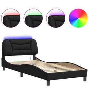 vidaXL Bed Frame with LED without Mattress "Hvar" Black 90x190 cm