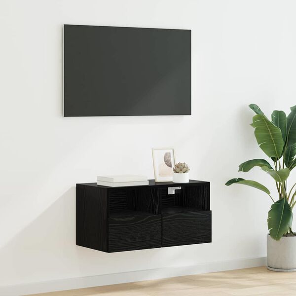 vidaXL TV Wall Cabinet Black Oak 60 x 30 x 30 cm Engineered Wood