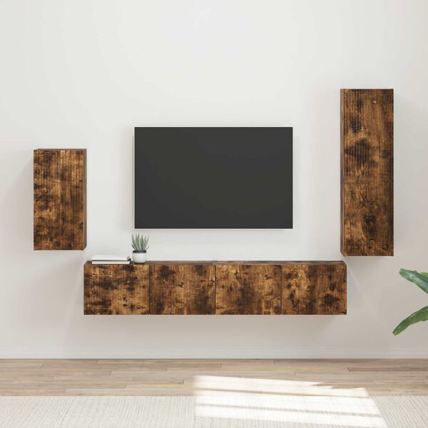 vidaXL TV Cabinet Set Wall-mounted 4 pcs Smoked Oak Engineered Wood