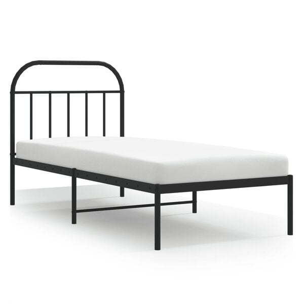vidaXL Metal Bed Frame without Mattress with Headboard Black 90x190cm