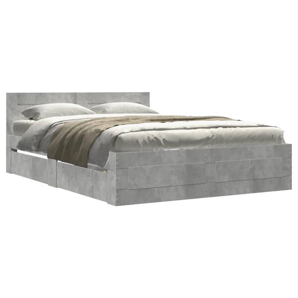vidaXL Bed Frame with Headboard without Mattress Concrete Grey 135x190 cm Double