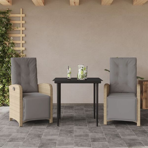 vidaXL 5 Piece Garden Dining Set with Cushions Beige Poly Rattan