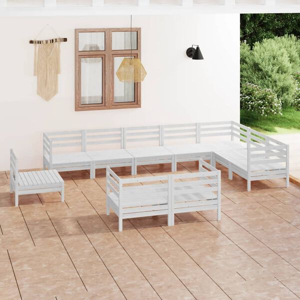 vidaXL 10 Piece Garden Lounge Set Solid Wood Pine White
