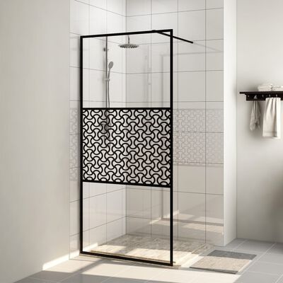 vidaXL Walk-in Shower Wall with Clear ESG Glass 90x195 cm Black