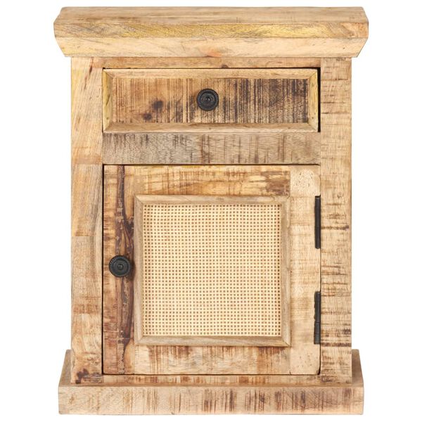 vidaXL Bed Cabinet 40x30x50 cm Solid Mango Wood and Natural Cane