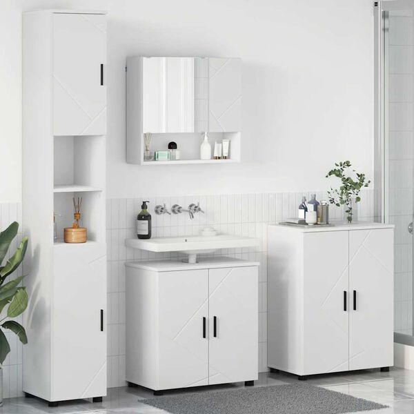 vidaXL Bathroom Furniture Set 4 pcs White Engineered wood & Metal