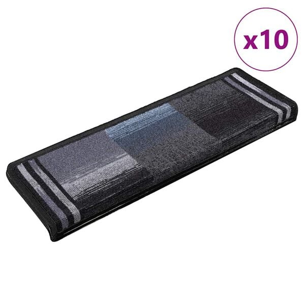 vidaXL Stair Mats Self-adhesive 10 pcs 65x21x4 cm Black and Grey