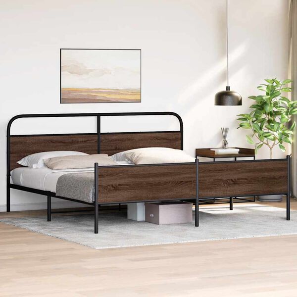 vidaXL Metal Bed Frame without Mattress Brown Oak 183x213 cm