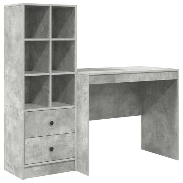 vidaXL Desk with Drawer 2 pcs Concrete Grey
