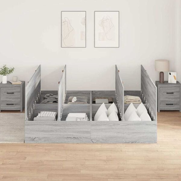 vidaXL Bed Frame with Storage Grey sonoma 200 x 200 cm Engineered wood
