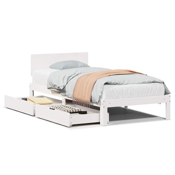 vidaXL Bed Frame with Drawers without Mattress White 75x190 cm Small Single