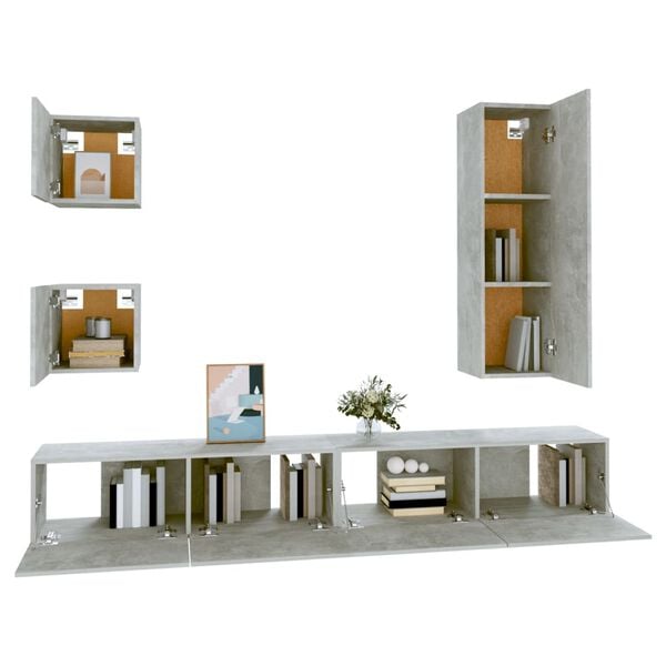 vidaXL 5 Piece TV Cabinet Set Concrete Grey Engineered Wood