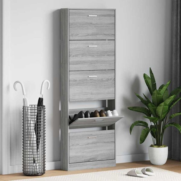 vidaXL Shoe Cabinet Grey Sonoma 59x17x169 cm Engineered Wood