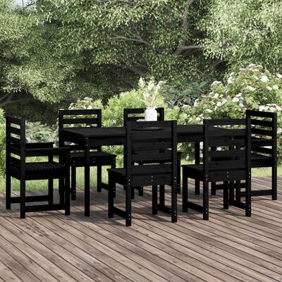 vidaXL 7 Piece Garden Dining Set Black Solid Wood Pine