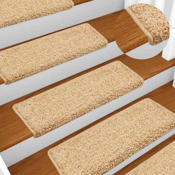 vidaXL Stair Mats 15 pcs 65x21x4 cm Cream Rectangular Edge