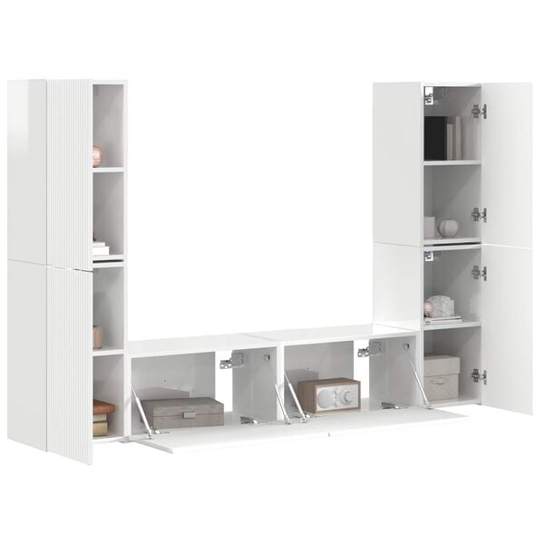vidaXL TV Cabinet Set 6 pcs High Gloss White Engineered Wood