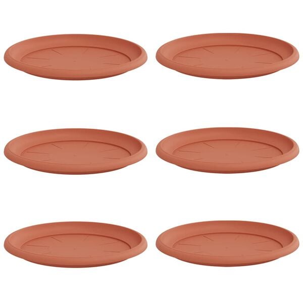 vidaXL Round Flower Tray 6 pcs Brick Red &Oslash; 27 x 2.5 cm Plastic