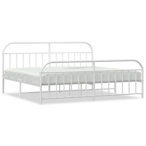 vidaXL Metal Bed Frame without Mattress with Footboard White 200x200cm