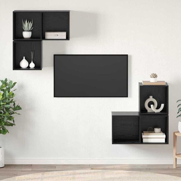 vidaXL TV Cabinet Set Wall-mounted 4 pcs Black Oak Engineered Wood