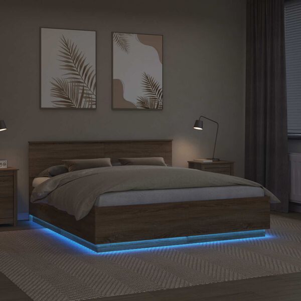 vidaXL Bed Frame Sonoma Oak 200 x 200 cm Engineered Wood