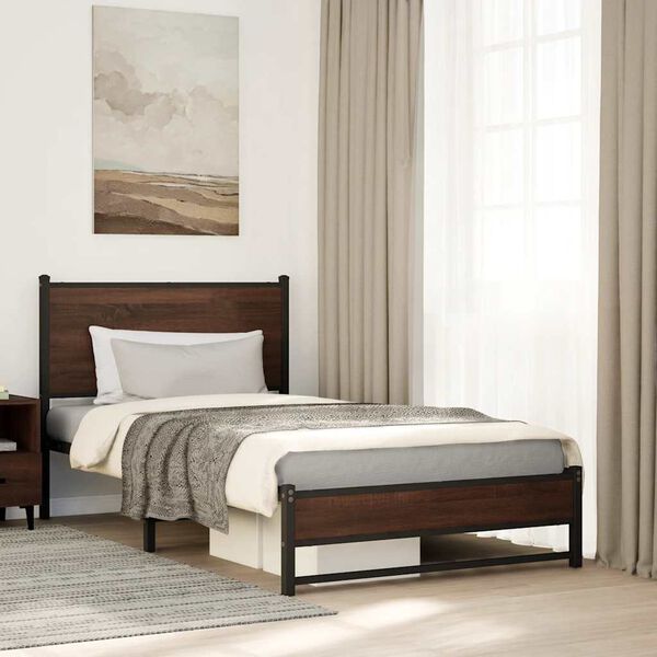 vidaXL Metal Bed Frame without Mattress Brown Oak 100x200 cm
