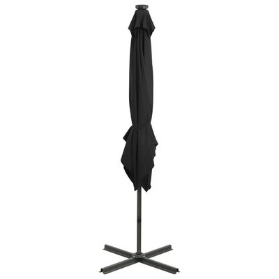 vidaXL Cantilever Umbrella with Pole and LED Lights Black 250 cm