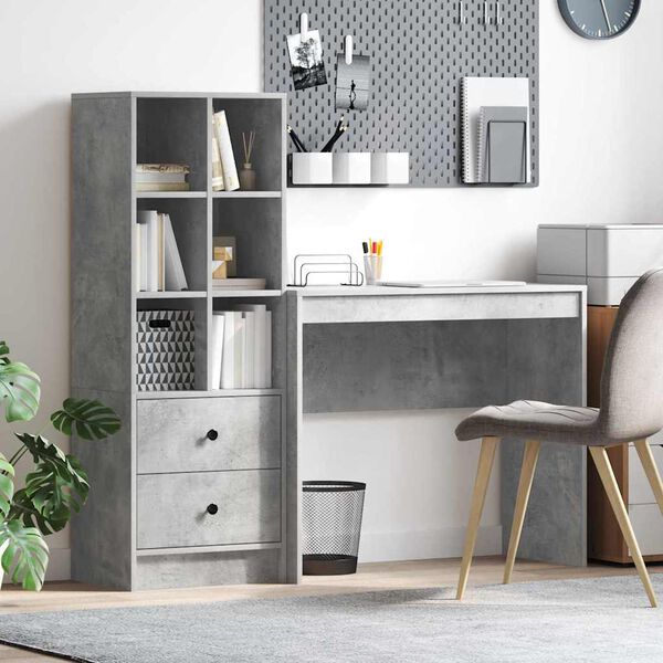 vidaXL Desk with Drawer 2 pcs Concrete Grey