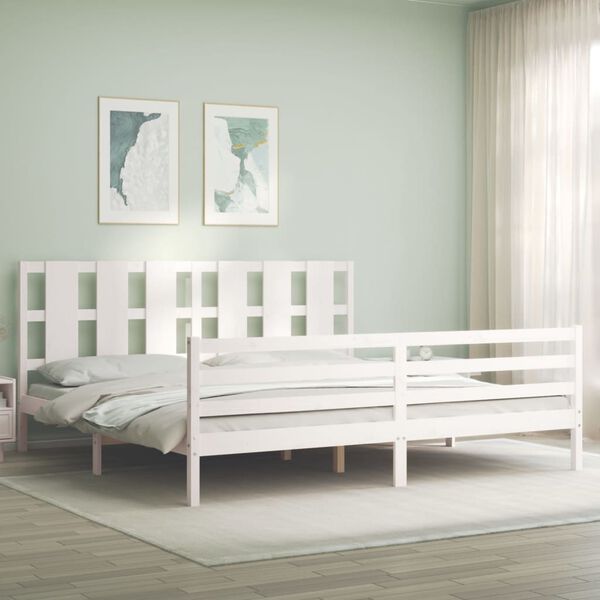 vidaXL Bed Frame without Mattress White Super King Size Solid Wood