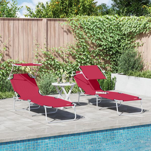 vidaXL Sun Lounger Folding 2-person 2 pcs Red 58 x 188 x 77cm Fabric