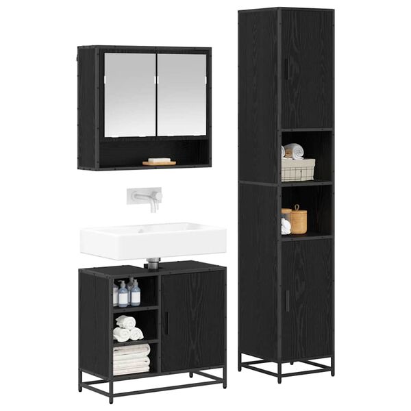 vidaXL Bathroom Furniture Set 3 pcs Black Oak Engineered Wood