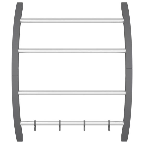 vidaXL Towel Rack with Hooks Silver 56x16x72 cm Aluminium