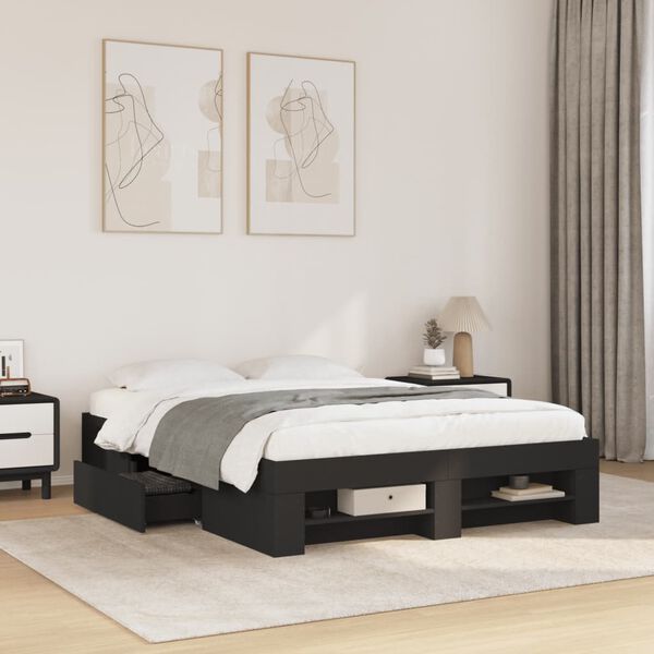 vidaXL Bed Frame without Mattress Black 120x190 cm Small Double Engineered Wood