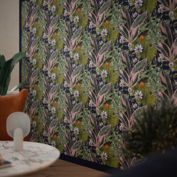 DUTCH WALLCOVERINGS Wallpaper Passion Flower Navy and Green